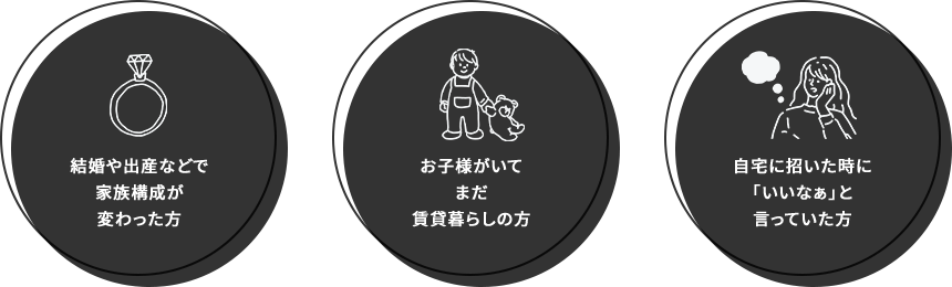 結婚や出産などで家族構成がわった方 お子様がいてまだ賃貸暮らしの方 自宅に招いた時に｢いいなぁ｣と言っていた方